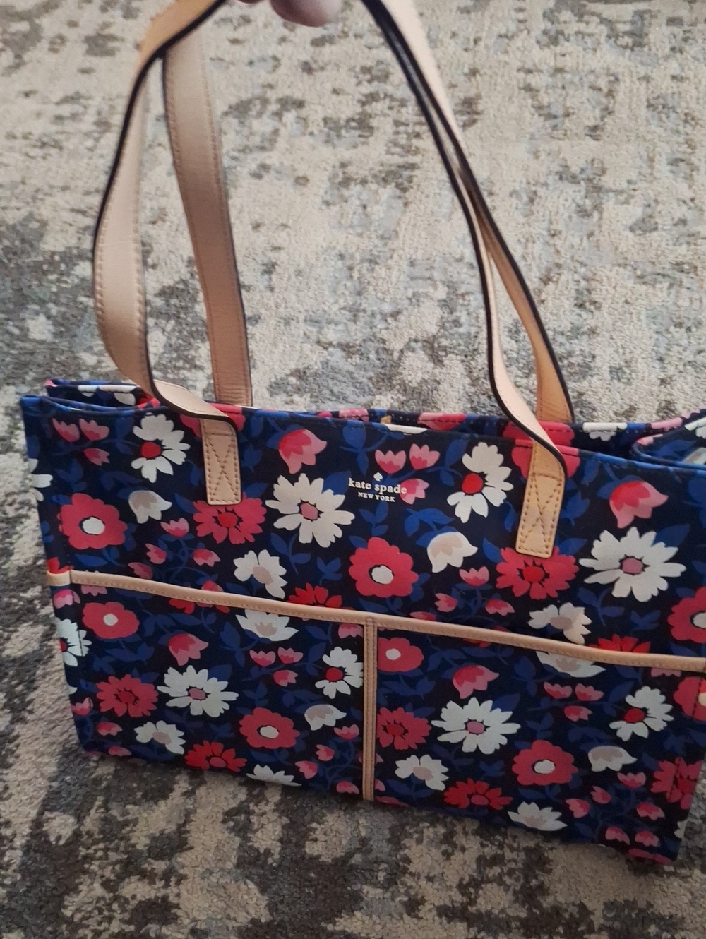 kate spade Navy Floral Tote with Pink, White & Red Flowers